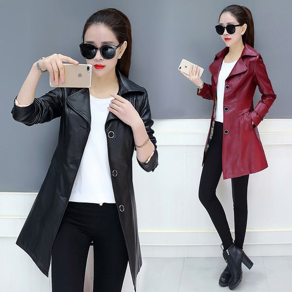 large the spring coat thin leather of women's wild jacket jkpl, Black