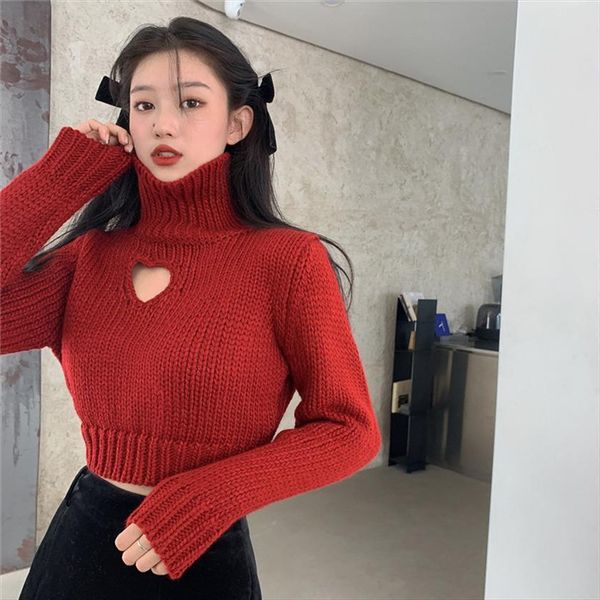 womens turtleneck cropped sweater hollow out heart sweet solid long sleeve pullover knitted short, White;black
womens turtleneck cropped sweater hollow out heart sweet solid long sleeve pullover knitted short, White;black