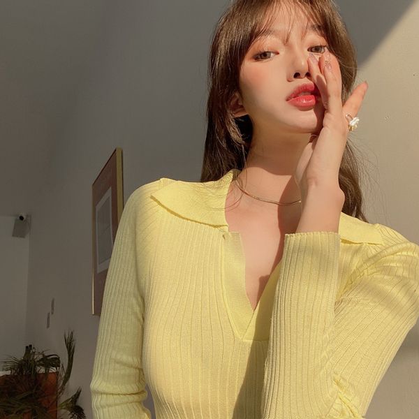 2021 white lapel knit low waist jersey women's autumn new tight slim slimming long sleeve pullover short i2c7, White;black
2021 white lapel knit low waist jersey women's autumn new tight slim slimming long sleeve pullover short i2c7, White;black