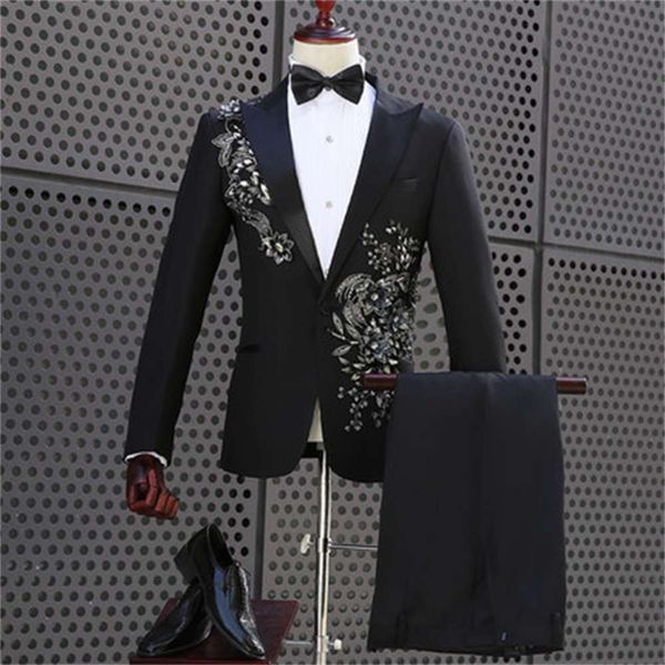mens black sequin embroidery beading stars/evening event suit/stage performance/wedding suit, White;black
mens black sequin embroidery beading stars/evening event suit/stage performance/wedding suit, White;black