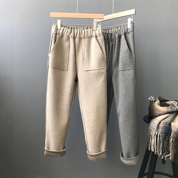 women's pants & capris 2021 autumn-winter warm ankle wool thick high-waisted loose working casual solid color woman trousers, Black;white
women's pants & capris 2021 autumn-winter warm ankle wool thick high-waisted loose working casual solid color woman trousers, Black;white
