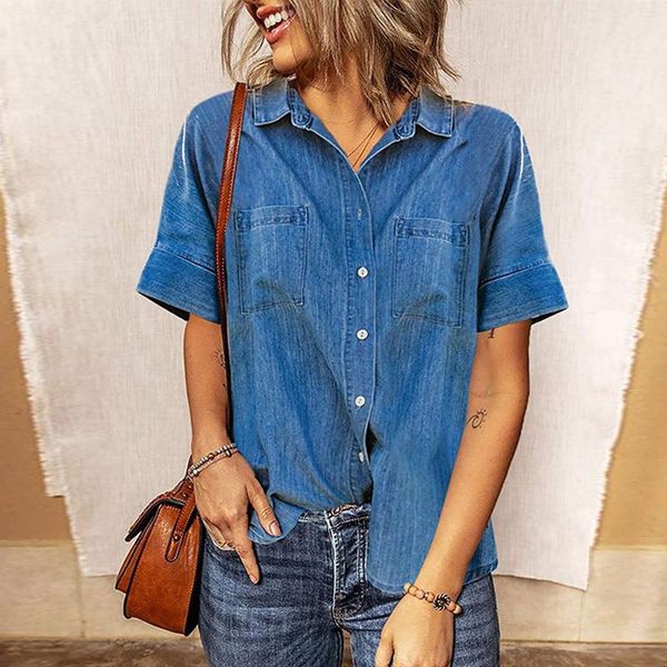 women's blouses & shirts short sleeve denim women shirt 2021 summer pockets turn-down collar single breasted blouse female casual stree, White
women's blouses & shirts short sleeve denim women shirt 2021 summer pockets turn-down collar single breasted blouse female casual stree, White