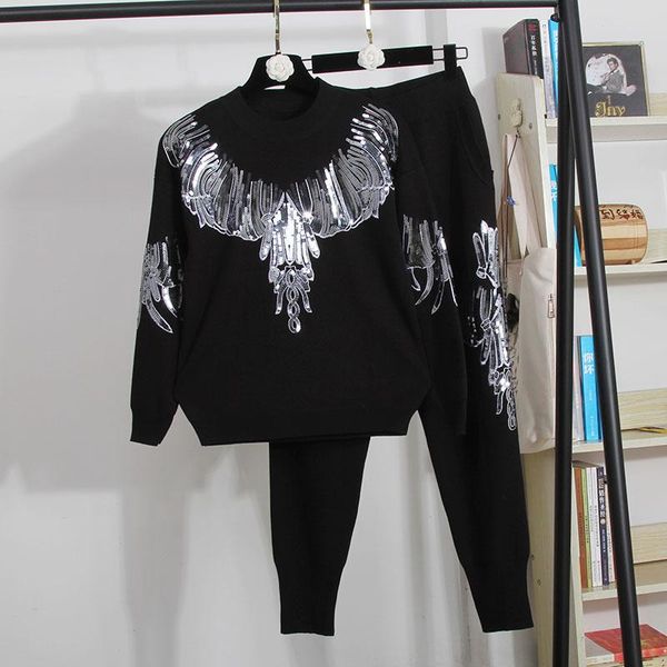 autumn fashion black knitted set women tracksuit handwork sequins sweater pencil pants two piece outfits female loose knit suit, White
autumn fashion black knitted set women tracksuit handwork sequins sweater pencil pants two piece outfits female loose knit suit, White