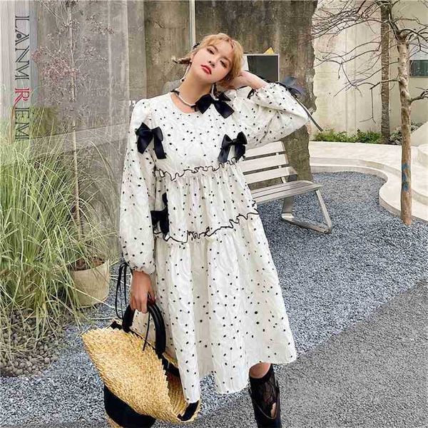 women black white polka dot bow lotus leaf puff sleeve dress round neck fashion spring autumn 2e1172 210526, Black;gray
women black white polka dot bow lotus leaf puff sleeve dress round neck fashion spring autumn 2e1172 210526, Black;gray