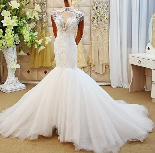 luxury 2021 new pearls tassel mermaid es high neck with beading lace romantic wedding bridal gown court train py85, White
luxury 2021 new pearls tassel mermaid es high neck with beading lace romantic wedding bridal gown court train py85, White