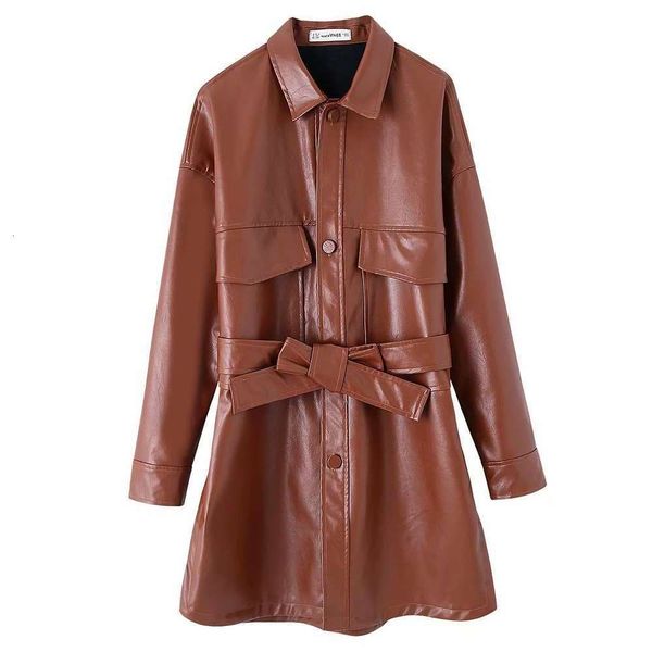 2021early spring 2021 new wind big pocket belt slim fit medium length leather coat 7901200, Black
2021early spring 2021 new wind big pocket belt slim fit medium length leather coat 7901200, Black