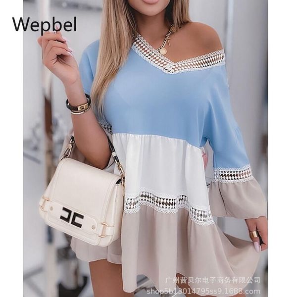 women's blouses & shirts wepbel loose shirt casual summer women contrast color bell sleeve v-neck long sreetwear, White
women's blouses & shirts wepbel loose shirt casual summer women contrast color bell sleeve v-neck long sreetwear, White