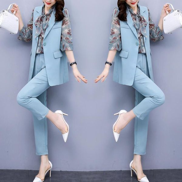 women's two piece pants floral 3 office set women korean woman suit womens matching three sets with vest clothes, White
women's two piece pants floral 3 office set women korean woman suit womens matching three sets with vest clothes, White