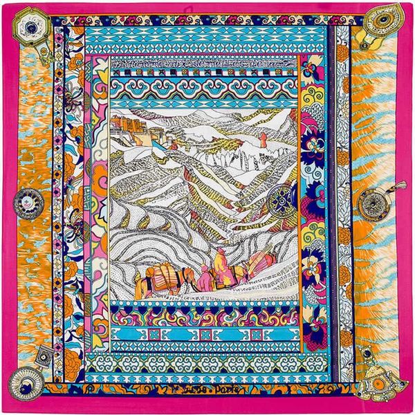 scarves 100% silk square scarf women national wind mountain print bandana shawls twill female foulard hijab lady bufandas, Blue;gray
scarves 100% silk square scarf women national wind mountain print bandana shawls twill female foulard hijab lady bufandas, Blue;gray