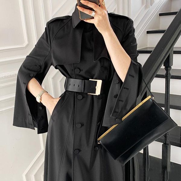 women's trench coats south korea elegant chic french collar design feeling double-breasted loose over-the-knee long horn sleeve coat, Tan;black
women's trench coats south korea elegant chic french collar design feeling double-breasted loose over-the-knee long horn sleeve coat, Tan;black