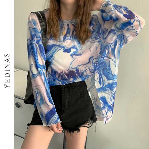 yedinas fashion blue tie-dyed mesh women oversize loose long sleeve t-shirts split design see through tshirt plus size 210527, White
yedinas fashion blue tie-dyed mesh women oversize loose long sleeve t-shirts split design see through tshirt plus size 210527, White