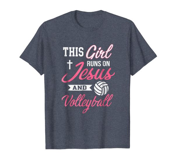 this girl runs on jesus and volleyball t-shirt for women, White;black