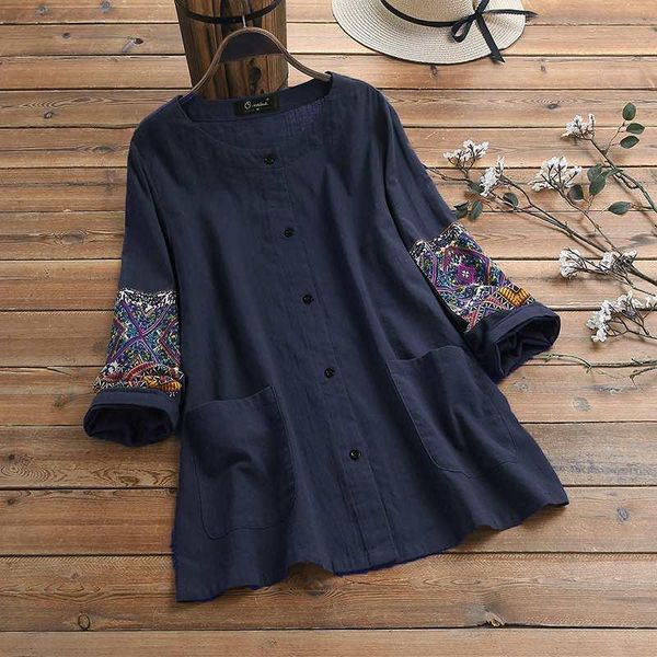 women's blouses & shirts 2021 vintage casual cotton ethnic print patchwork buttons down tunic femme blusa 7 plus size, White
women's blouses & shirts 2021 vintage casual cotton ethnic print patchwork buttons down tunic femme blusa 7 plus size, White