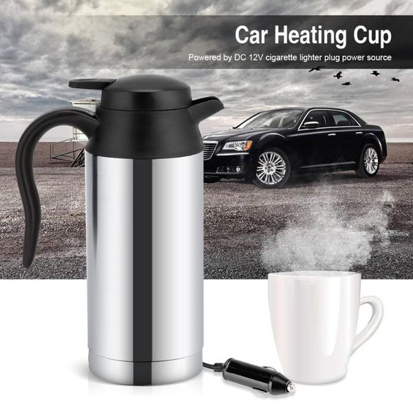 electric kettles 12v 750ml vehicular kettle car pot stainless steel coffee mug with cigarette lighter auto accessories