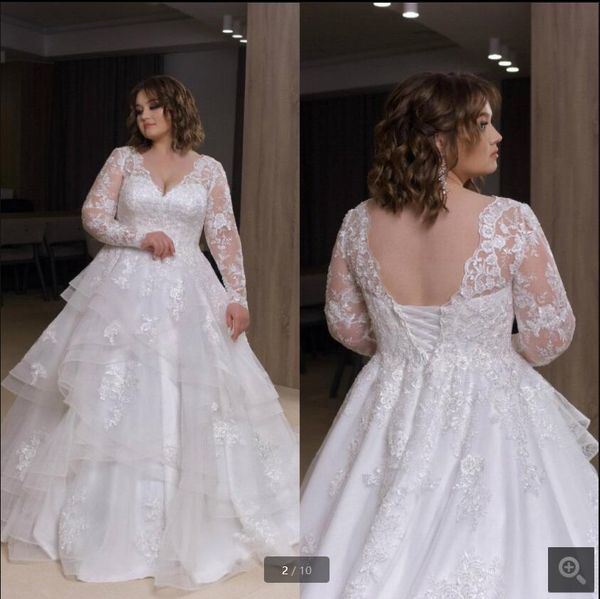 2021 new arrival plus size bohemian ball gown wedding dresses v neck appliqued long sleeves lace bridal gowns cascading ruffles tiers open b, White
2021 new arrival plus size bohemian ball gown wedding dresses v neck appliqued long sleeves lace bridal gowns cascading ruffles tiers open b, White