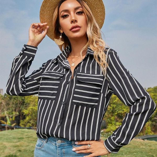 women's blouses & shirts women long sleeves buttons down v neck vertical striped loose shirt, White 
women's blouses & shirts women long sleeves buttons down v neck vertical striped loose shirt, White