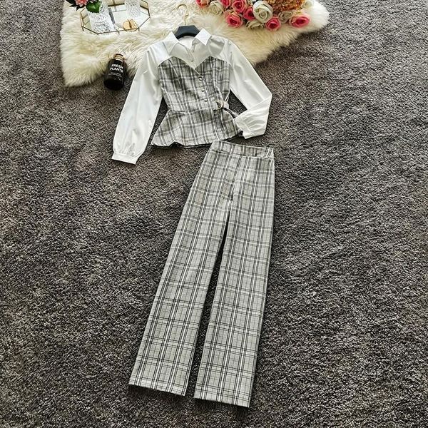 women's two piece pants amolapha women ol workwear suit fashion elegant stand collar patchwork plaid shirt+high waist straight trouser, White
women's two piece pants amolapha women ol workwear suit fashion elegant stand collar patchwork plaid shirt+high waist straight trouser, White