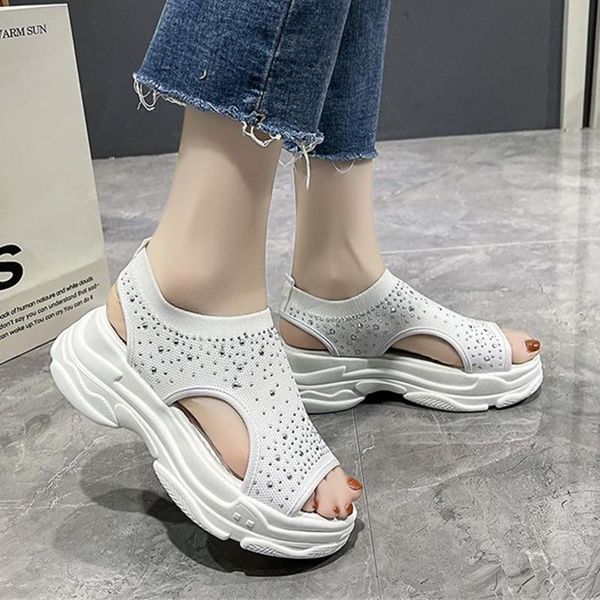 sandals rimocy rhinestone chunky platform women peep toe white crystal sneakers for woman thick bottom summer casual shoes, Black 
sandals rimocy rhinestone chunky platform women peep toe white crystal sneakers for woman thick bottom summer casual shoes, Black