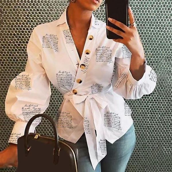 2021 new women's letters blouse shirt lantern long sleeve blouses office lady autumn winter v neck button belt blusa, White
2021 new women's letters blouse shirt lantern long sleeve blouses office lady autumn winter v neck button belt blusa, White