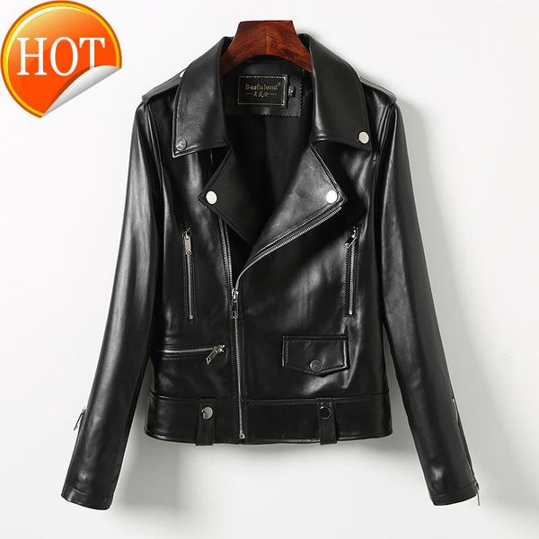 women's leather & faux 2021 haining dress suit collar motorcycle wear jacket small coat sheepskin slim fit short, Black
women's leather & faux 2021 haining dress suit collar motorcycle wear jacket small coat sheepskin slim fit short, Black