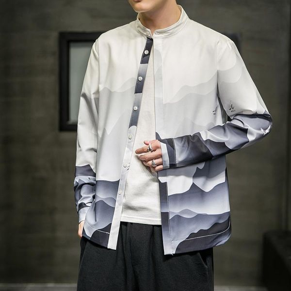 men's casual shirts -5xl plus size men collarless shirt long sleeve mountain pattern single hidden button spring summer streetwear mal, White;black
men's casual shirts -5xl plus size men collarless shirt long sleeve mountain pattern single hidden button spring summer streetwear mal, White;black