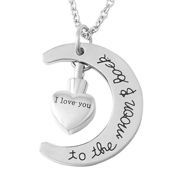 pendant necklaces ijd9497 engraved i love you small heart urn charm and moon together stainless steel cremation necklace for ashes, Silver
pendant necklaces ijd9497 engraved i love you small heart urn charm and moon together stainless steel cremation necklace for ashes, Silver