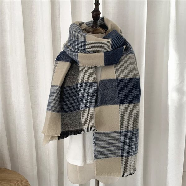 ding zou white blue plaid scarf for women in autumn winter thickened warm imitation cashmere bib shawl, Blue;gray
ding zou white blue plaid scarf for women in autumn winter thickened warm imitation cashmere bib shawl, Blue;gray