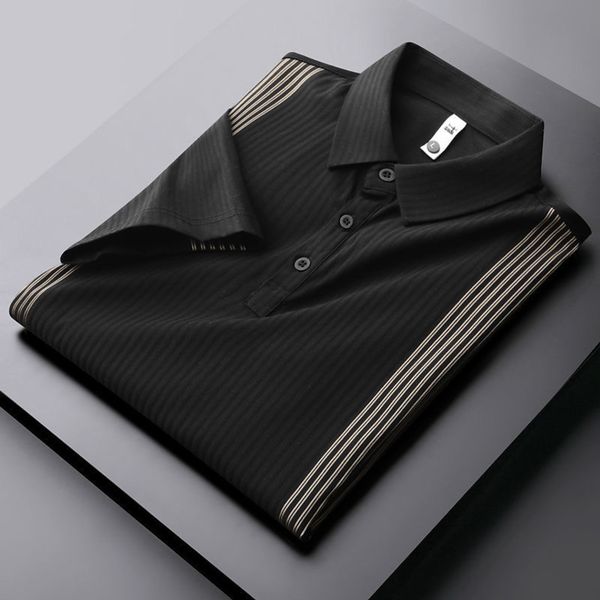 european and american simple men's short sve polo shirt 2021 vertical stripe novel summer ice silk breathable lapel t-shirt, White;black
european and american simple men's short sve polo shirt 2021 vertical stripe novel summer ice silk breathable lapel t-shirt, White;black