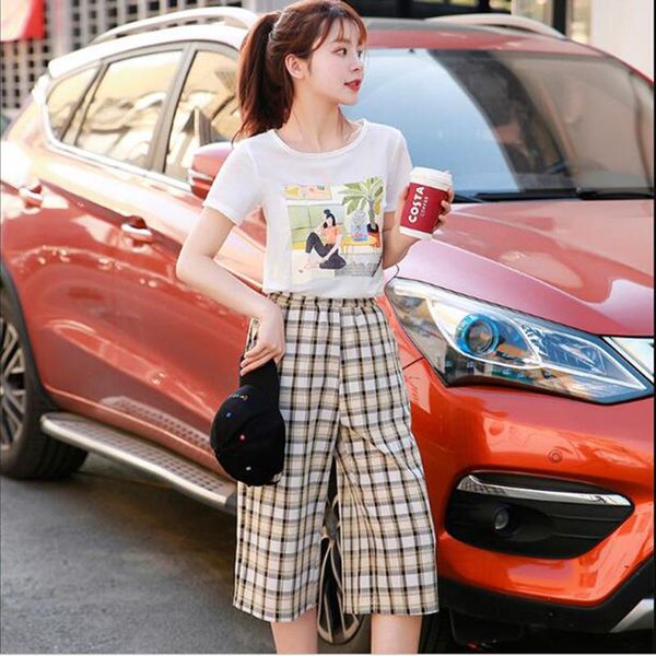 women's tracksuits plus size summer suit womens fashion printing t-shirt + plaid wide leg pants two-piece set female leisure 2 piece, Gray
women's tracksuits plus size summer suit womens fashion printing t-shirt + plaid wide leg pants two-piece set female leisure 2 piece, Gray