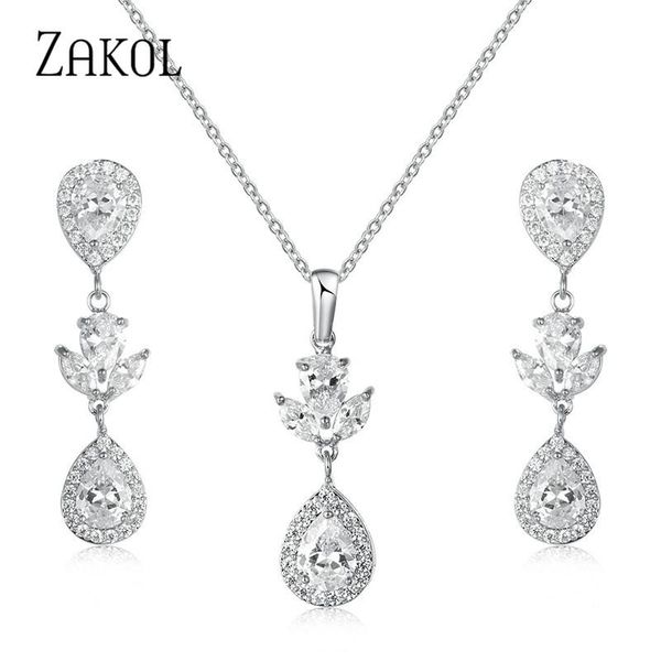 earrings & necklace zakol elegant water drop cubic zirconia leaf dangle set for women fashion bridal wedding jewelry gift, Silver
earrings & necklace zakol elegant water drop cubic zirconia leaf dangle set for women fashion bridal wedding jewelry gift, Silver