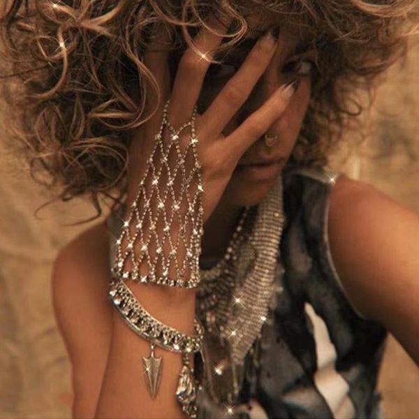 link, chain luxury rhinestone mesh back hand bracelet wedding jewelry for women crystal hollow wrist arm bangles accessories, Black
