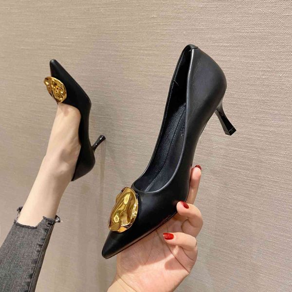 shoes spring single shoe dress women's shallow mouth thin heel high temperament fashion metal button pointed style 3som, Black
shoes spring single shoe dress women's shallow mouth thin heel high temperament fashion metal button pointed style 3som, Black