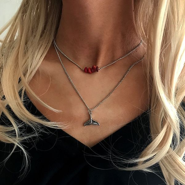 nz1126 creative jewelry new beach style romantic fishtail necklace double layer pendant, Silver
nz1126 creative jewelry new beach style romantic fishtail necklace double layer pendant, Silver