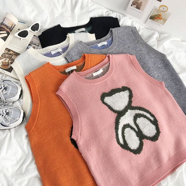 2021 new spring casual women pink knitted vest cartoon bear sleeveless gray loose bdqs, Black;white
2021 new spring casual women pink knitted vest cartoon bear sleeveless gray loose bdqs, Black;white