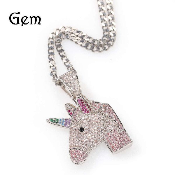 new dream unicorn pendant full of zircon rainbow pony personality trendsetter necklace hip hop jewelry, Silver
new dream unicorn pendant full of zircon rainbow pony personality trendsetter necklace hip hop jewelry, Silver