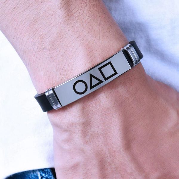charm bracelets korea fashion squid game black silicone couple bracelet stainless steel gift jewelry for women and men fans collection, Golden;silver
charm bracelets korea fashion squid game black silicone couple bracelet stainless steel gift jewelry for women and men fans collection, Golden;silver