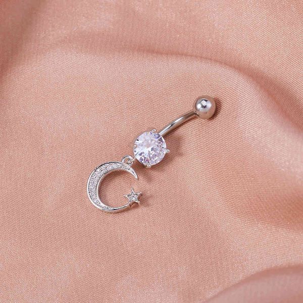 new creative trend micro inlaid moon star nail zircon puncture navel accessories female, Silver
new creative trend micro inlaid moon star nail zircon puncture navel accessories female, Silver