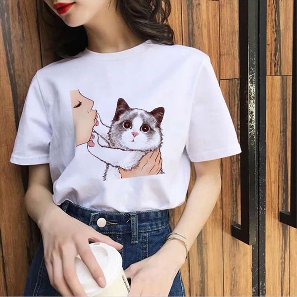 90s girl harajuku o neck mens short sleeve summer ladies cute cat refuses to kiss fun t shirt female, White;black
90s girl harajuku o neck mens short sleeve summer ladies cute cat refuses to kiss fun t shirt female, White;black