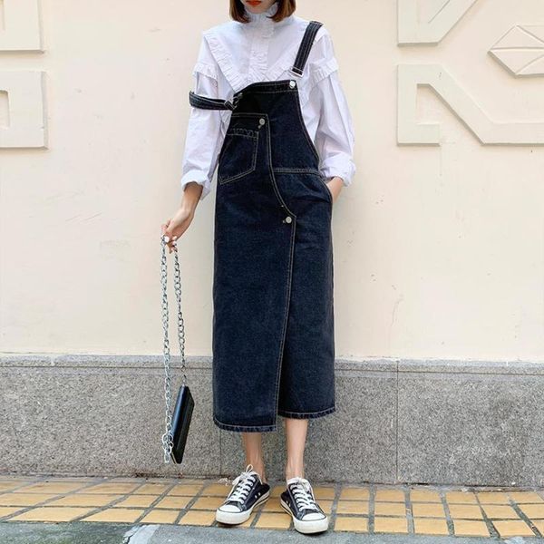 denim dress women's mid length 2020 new spring summer foreign style age reducing loose and thin over knee suspender, Blue
denim dress women's mid length 2020 new spring summer foreign style age reducing loose and thin over knee suspender, Blue