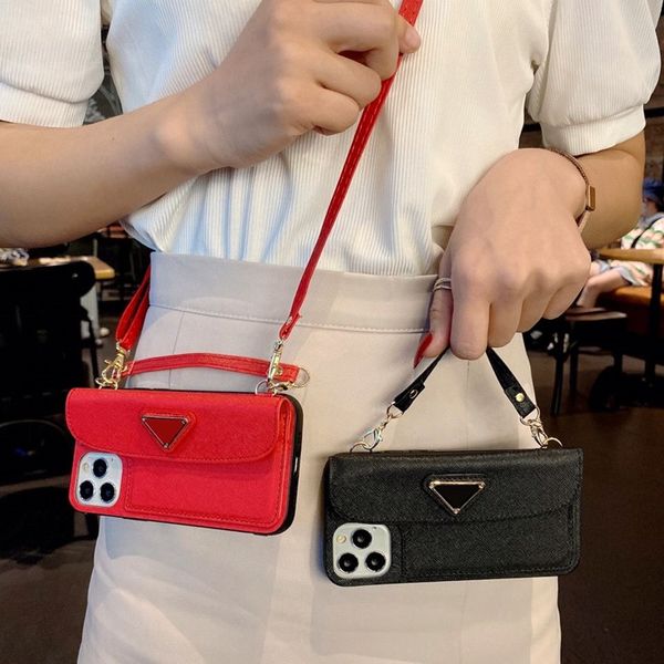 Designer lanyard crossbody phone cases For iphone 14 13 12 11 pro max XR X XS XSMAX 7 8 Plus PU Leather protection Shell fashion cell phone