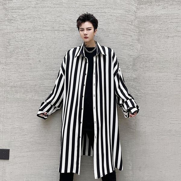men's casual shirts men oversize loose stripe long dress shirt youthful male women streetwear vintage hip hop sleeve couple, White;black
men's casual shirts men oversize loose stripe long dress shirt youthful male women streetwear vintage hip hop sleeve couple, White;black