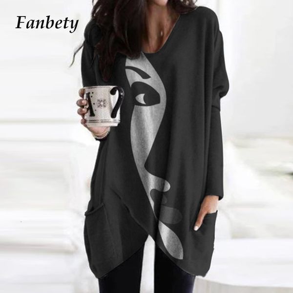 2021 new women casual abstract face print blouse autumn long sleeve pocket irregular pullover elegant v neck female shirt blusa ubxx, White;black 
2021 new women casual abstract face print blouse autumn long sleeve pocket irregular pullover elegant v neck female shirt blusa ubxx, White;black