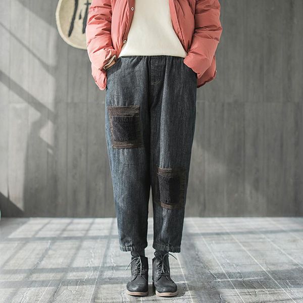 women's pants & capris johnature women patchwork vintage denim elastic waist plus thick warm trouser 2021 winter loose black, Black;white
women's pants & capris johnature women patchwork vintage denim elastic waist plus thick warm trouser 2021 winter loose black, Black;white