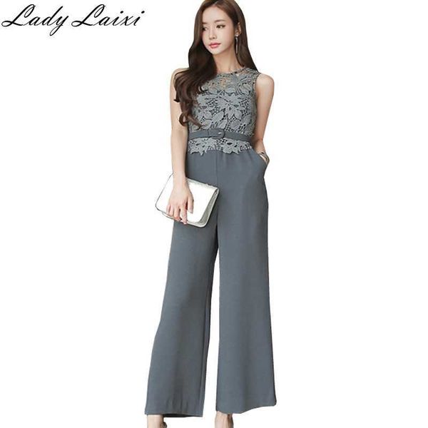 summer hollow out lace patchwork grey jumpsuit women sleeveless belt high waist long pant wide leg ol 210529, White
summer hollow out lace patchwork grey jumpsuit women sleeveless belt high waist long pant wide leg ol 210529, White