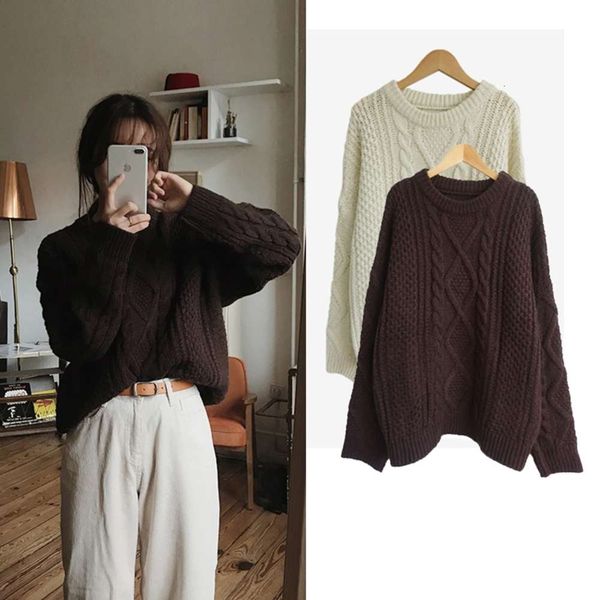 lazy hemp sweater women's autumn winter korean version loose, easy to wear outside and bottom knitted inside, White;black 
lazy hemp sweater women's autumn winter korean version loose, easy to wear outside and bottom knitted inside, White;black