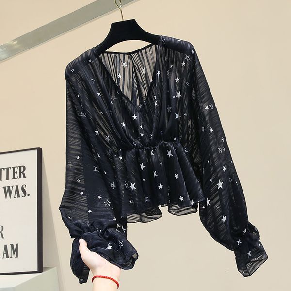 women's long sleeves autumn blouse woman mujer black fashion blouses chiffon shirts with low-cut v 7ks3 
women's long sleeves autumn blouse woman mujer black fashion blouses chiffon shirts with low-cut v 7ks3