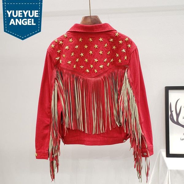 women's jackets punk rivets tassel jacket women autumn streetwear single breasted denim coat fashion red female club party long sleeve, Black;brown
women's jackets punk rivets tassel jacket women autumn streetwear single breasted denim coat fashion red female club party long sleeve, Black;brown