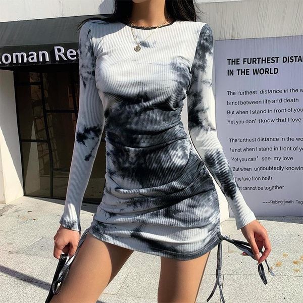 casual dresses 2021 painted women's fashion tie dye side drawstring adjustable length autumn dress knitted rib long sleeve buttock vest, Black;gray
casual dresses 2021 painted women's fashion tie dye side drawstring adjustable length autumn dress knitted rib long sleeve buttock vest, Black;gray