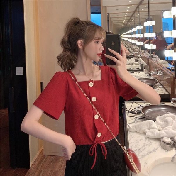 women's t-shirt square collar short sleeve t shirt for women clothing korean casual style solid button tees ins hipster lace-up loose, White
women's t-shirt square collar short sleeve t shirt for women clothing korean casual style solid button tees ins hipster lace-up loose, White