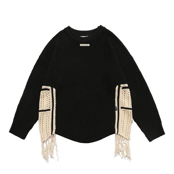 men's sweaters harajuku retro tassel color block mens oversize high street crew neck casual pullover sweater knit loose couple, White;black
men's sweaters harajuku retro tassel color block mens oversize high street crew neck casual pullover sweater knit loose couple, White;black